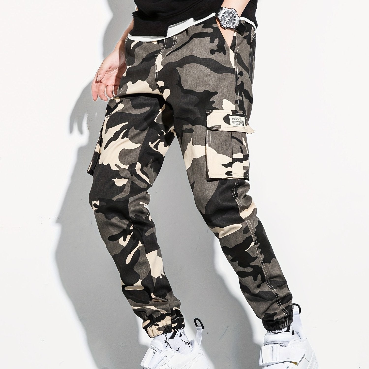 Camouflage Flap Pocket Cargo Pants Slim Fit Jogger Pants