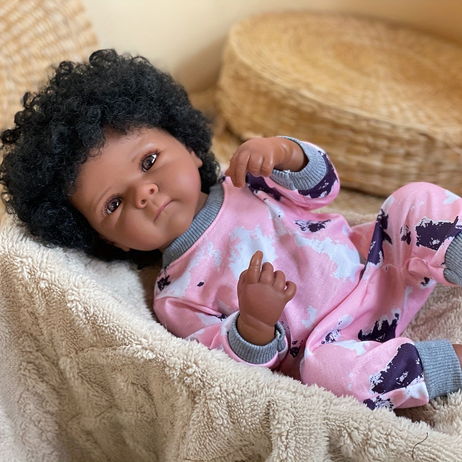 Realistic Dark Skin Bettie Reborn Doll, Rooted Hair, Soft Vinyl, Play & Display