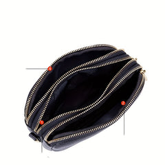 Three Zipper Square Shoulder Bag Classic Solid Crossbody Bag