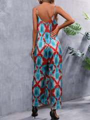 Geometric Print Wide Leg Spaghetti Jumpsuit Backless
