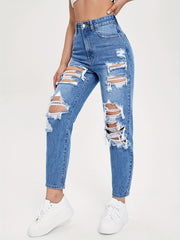 High Rise Distressed Cropped Denim Pants