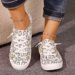Cartoon Palm Print Canvas Lace Up Low Top Sneakers