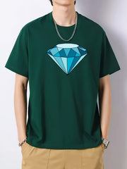 Diamond Pattern Men's Graphic Cotton Crew Neck Active T Shirt