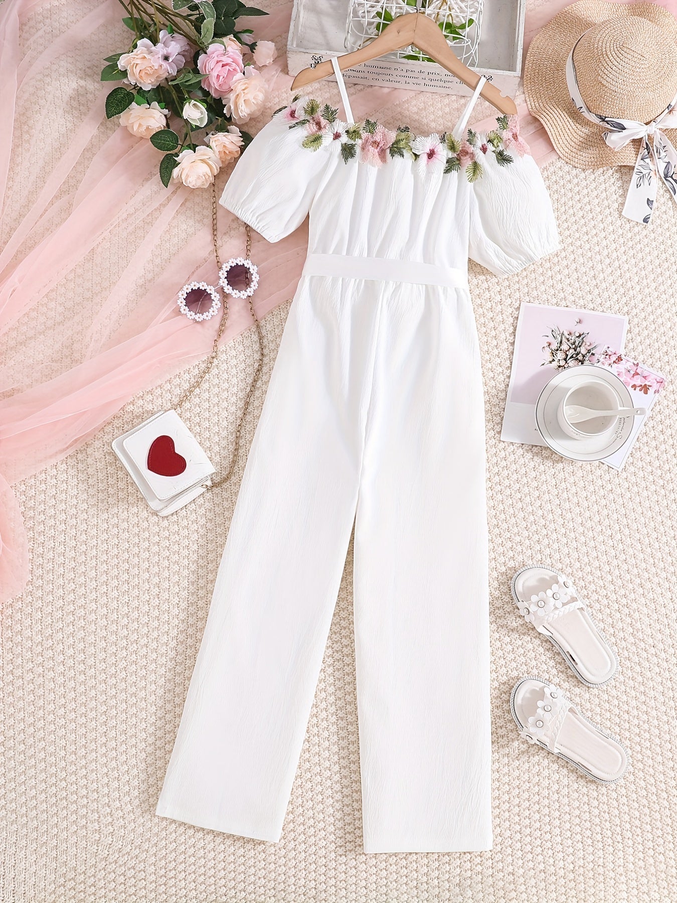 Girls Off Shoulder Summer Jumpsuit for Beach Vacation