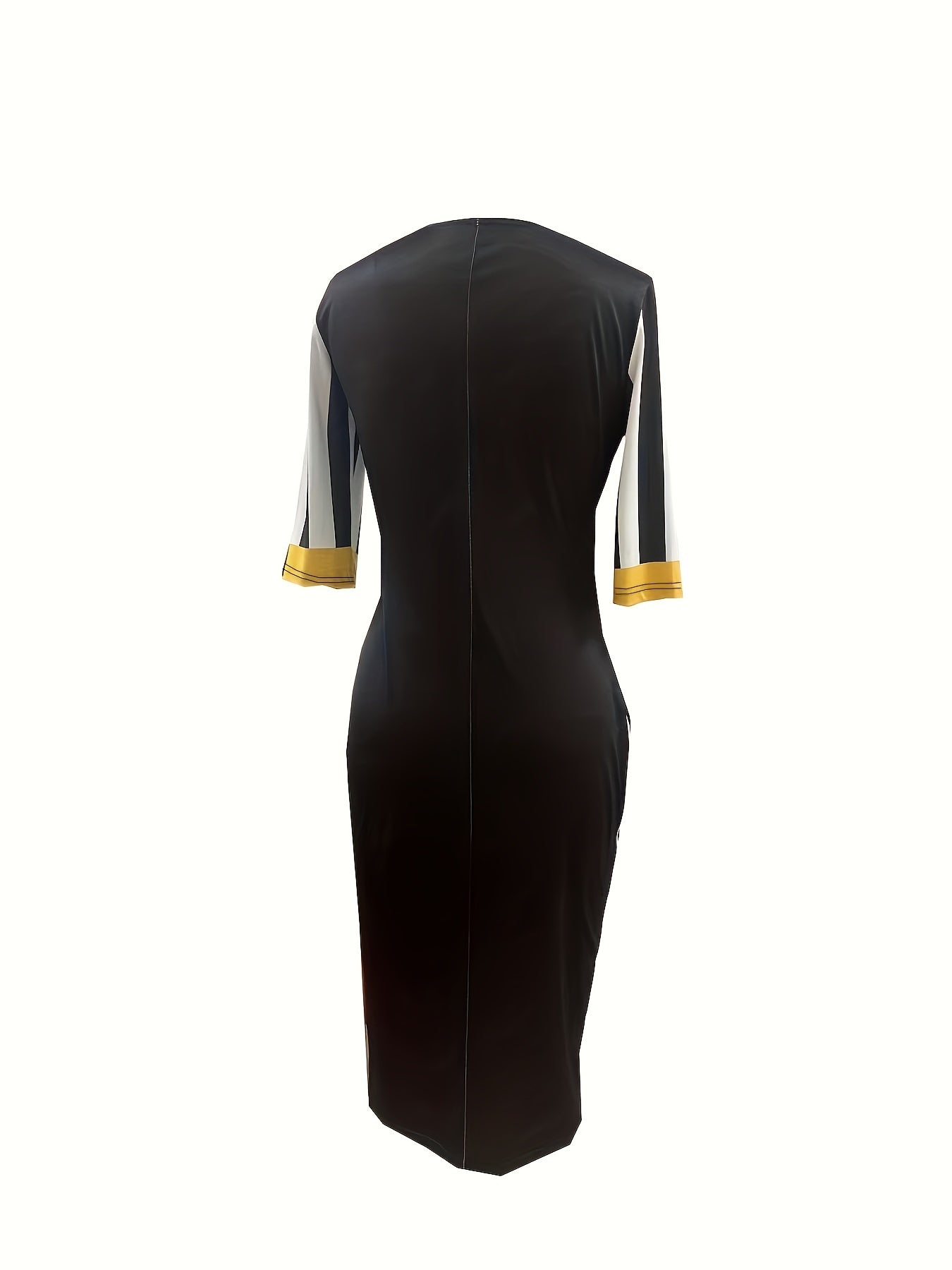 Striped Print Splicing 3/4 Sleeve Bodycon Dress Women's Clothing
