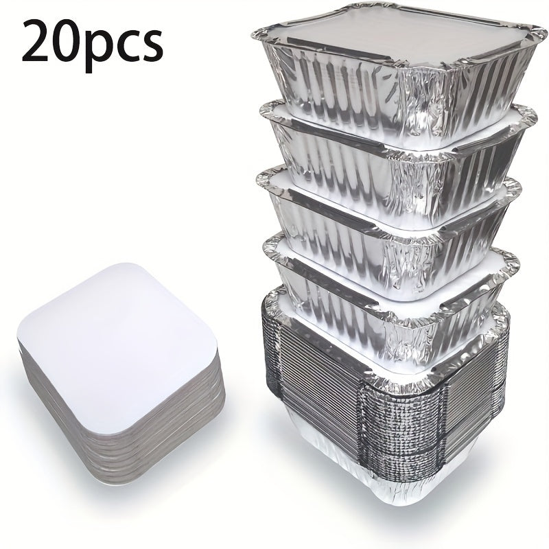 20pcs Aluminum Foil Food Containers With Plastic Lids Disposable Pans