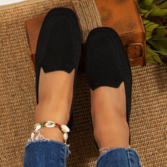 Women's Knitted Flat Shoes Comfy Square Toe Slip On Casual Walking Flats