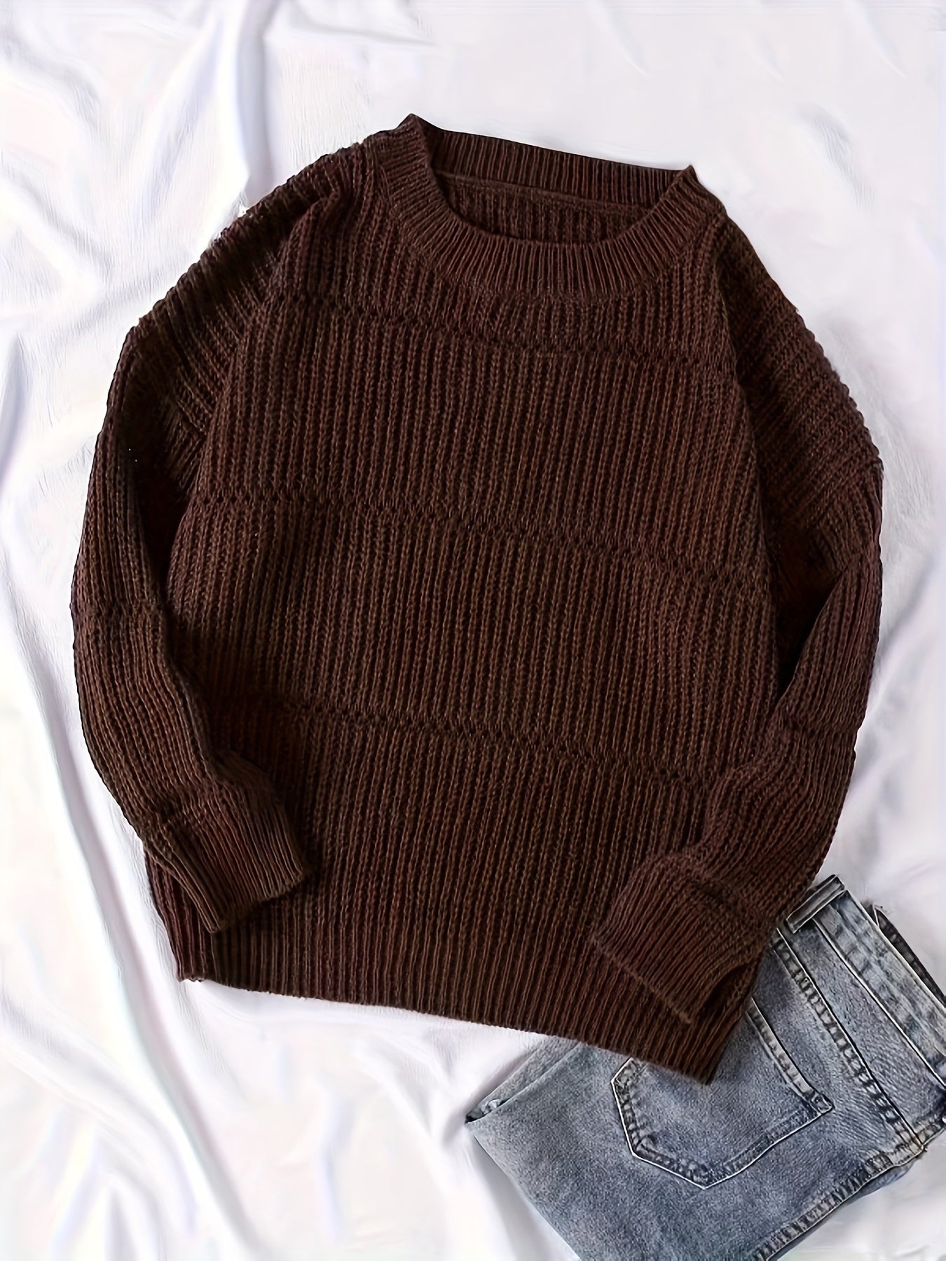 Ribbed Long Sleeve Round Neck Jumper