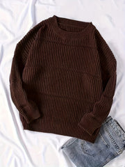 Ribbed Long Sleeve Round Neck Jumper
