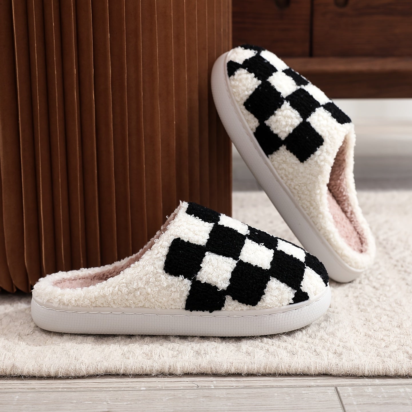 Plaid Memory Foam Slippers Plush Lined Comfortable Indoor Home Shoes