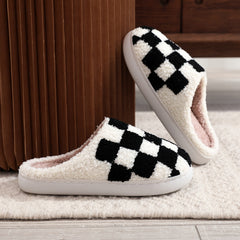 Plaid Memory Foam Slippers Plush Lined Comfortable Indoor Home Shoes