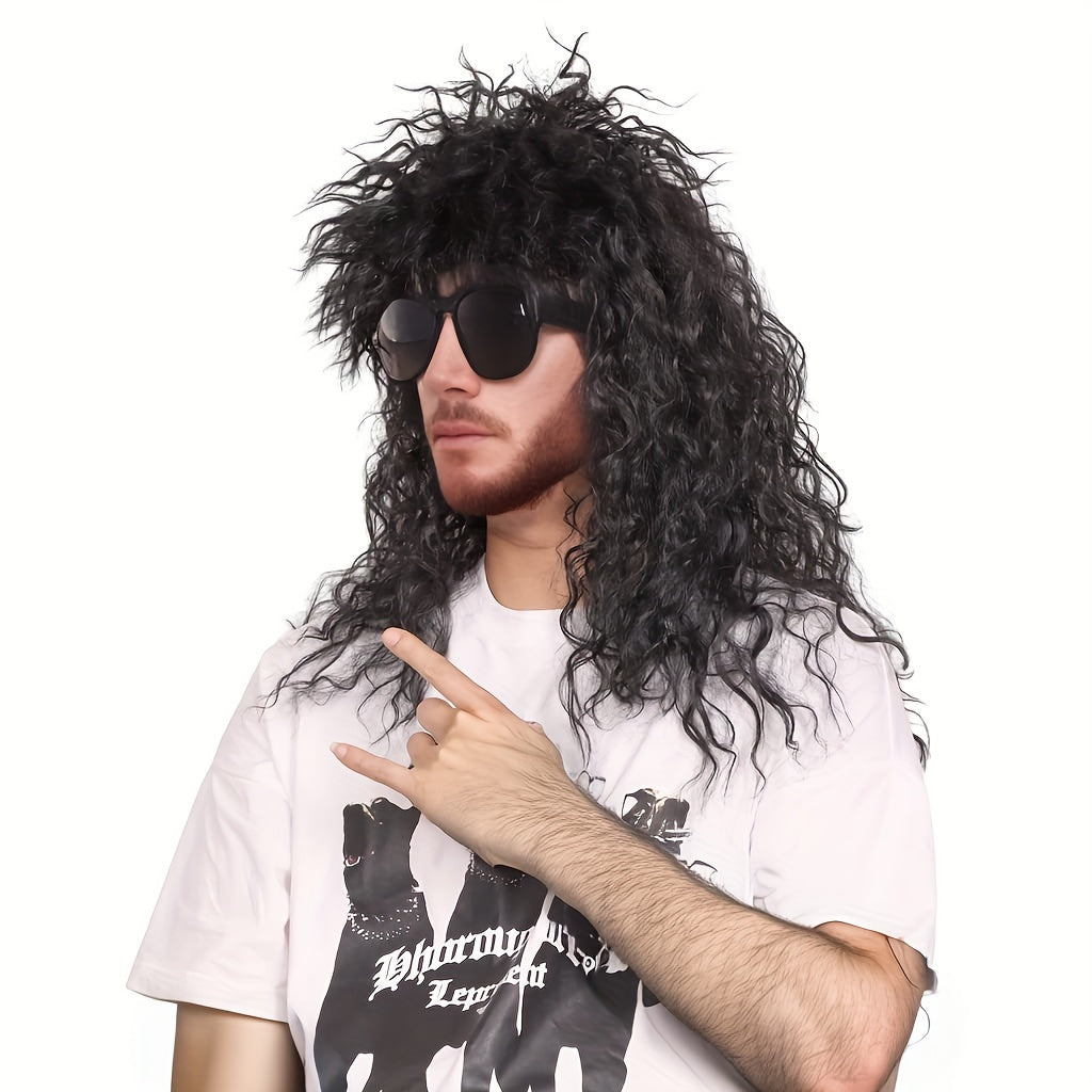 Long Curly 80s Men Rocker Style Wig