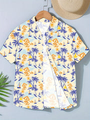 Sweet Flower Graphic Short Sleeve Lapel Shirt For Summer