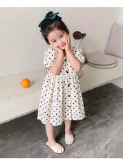 Toddler Girls Polka Dots Print Puff Sleeve Dress For Party Vacation 2-6Y