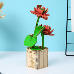 3D Wooden Peony Flower Puzzle Educational Toy with Artificial Flowers
