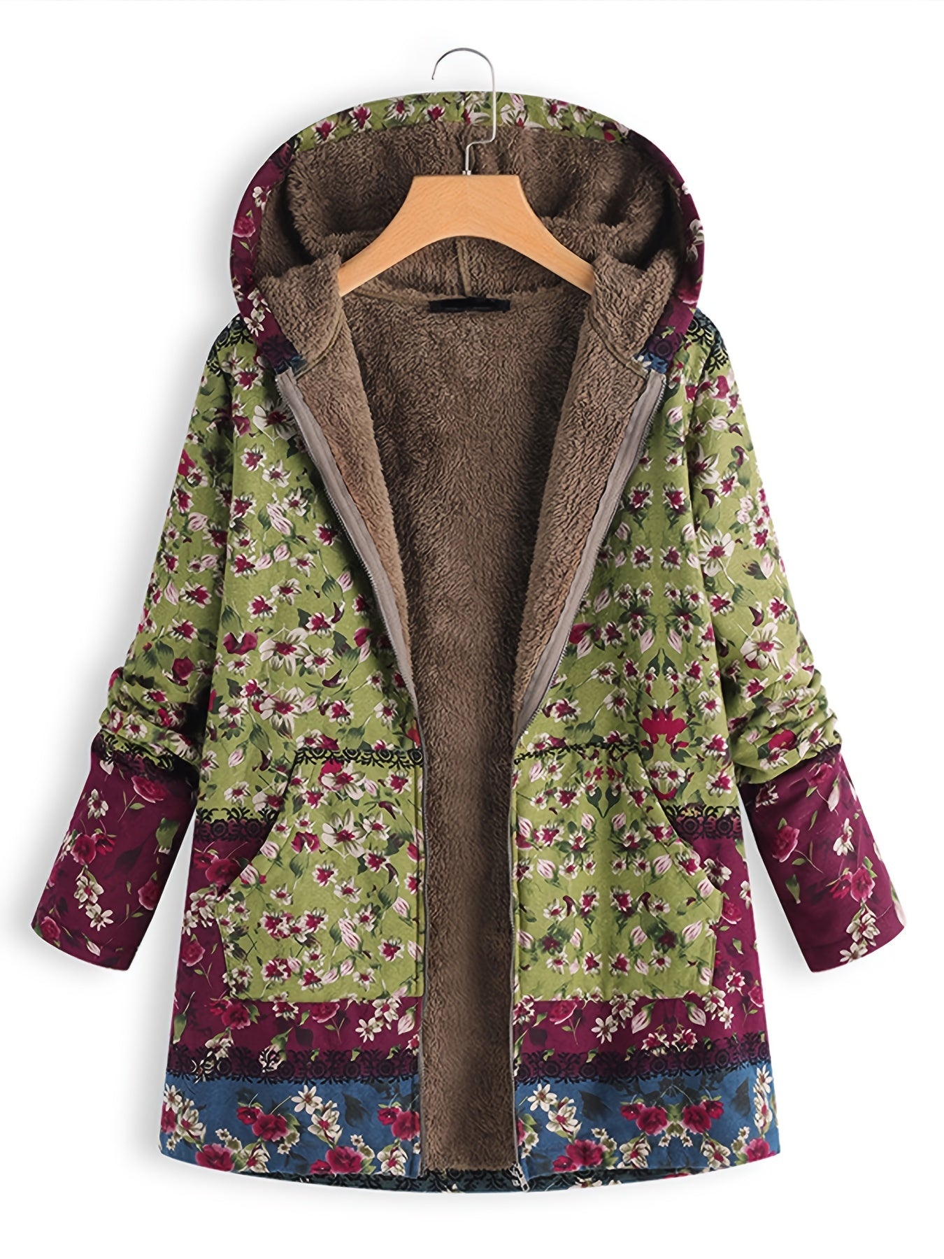 Floral Print Hooded Padded Coat Winter Outerwear