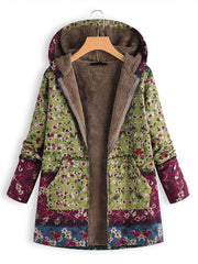 Floral Print Hooded Padded Coat Winter Outerwear