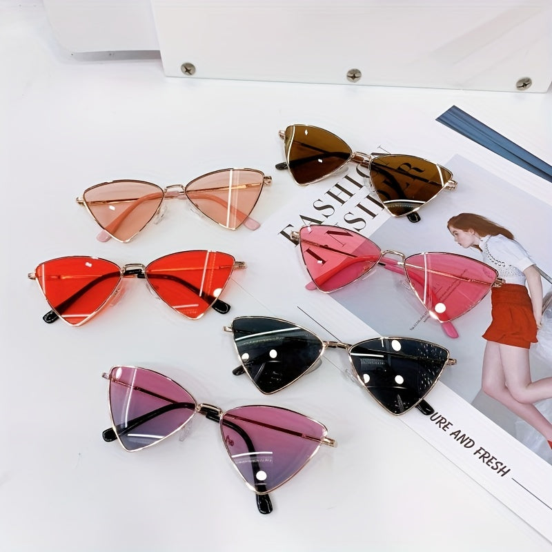 Girl's Metal Frame Triangle Sunglasses AC Lens