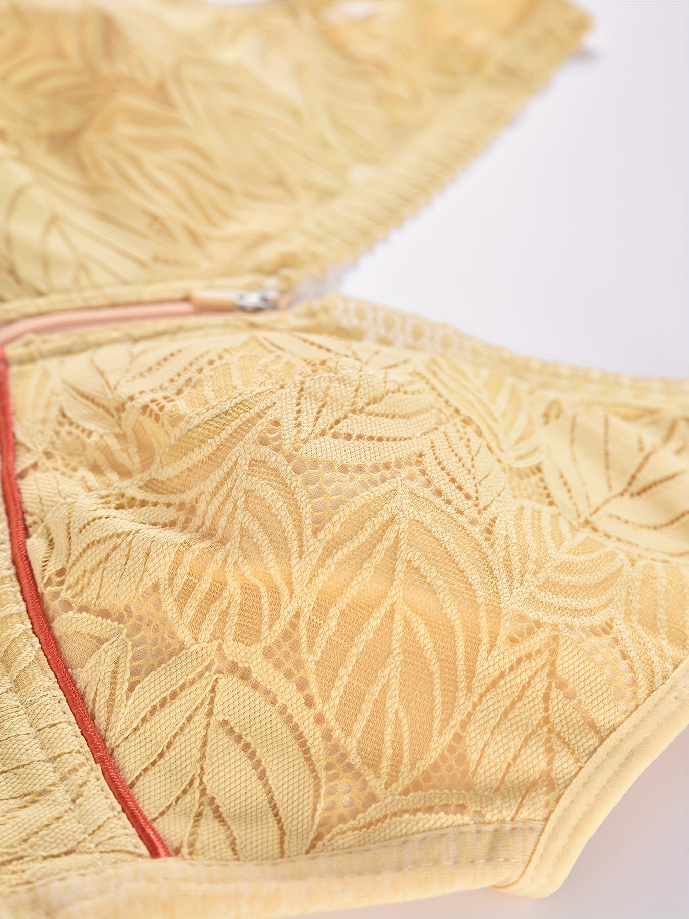 Leaf Pattern Lace Wireless Bra Zip Front Intimates Lingerie