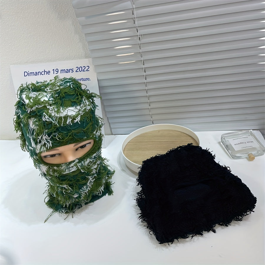 Camouflage Knitted Balaclava Face Mask Set for Adults
