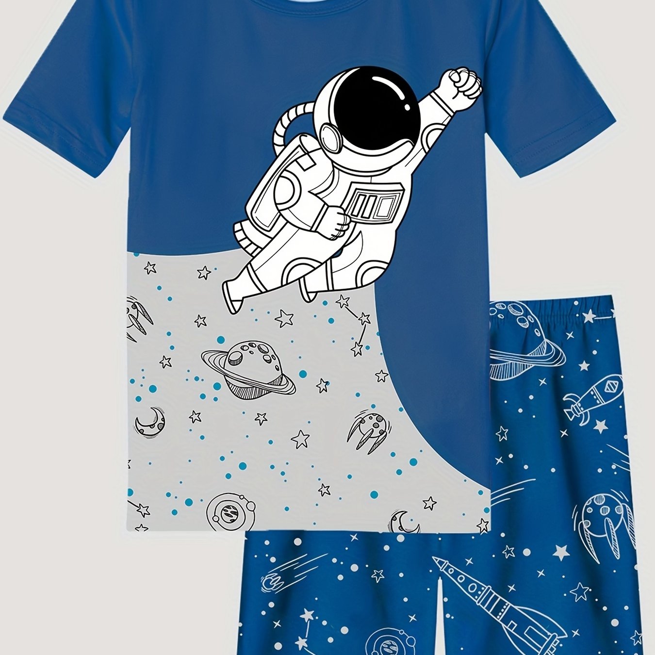 Boys Astronaut Graphic Pajama Set, Short Sleeve T-shirt and Shorts