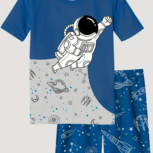 Boys Astronaut Graphic Pajama Set, Short Sleeve T-shirt and Shorts