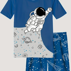 Boys Astronaut Graphic Pajama Set, Short Sleeve T-shirt and Shorts