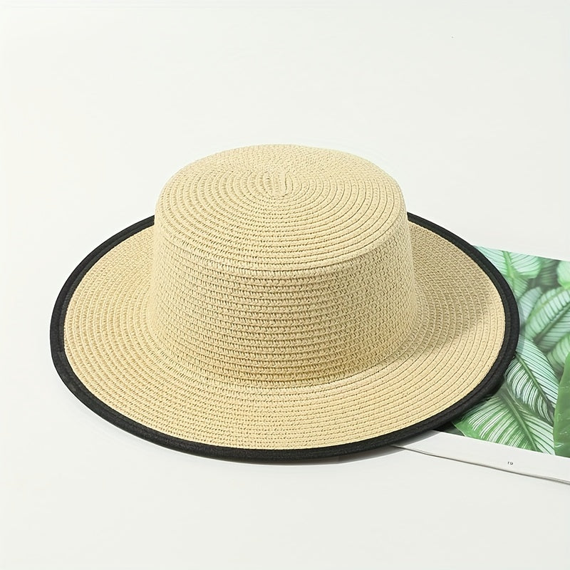 Vintage Straw Fedora Cap Solid Jazz Sun Hat Breathable Beach Hats