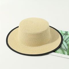 Vintage Straw Fedora Cap Solid Jazz Sun Hat Breathable Beach Hats