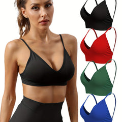 4pcs Spaghetti Strap Sports Bra V neck Yoga Workout Bra Women's Activewear