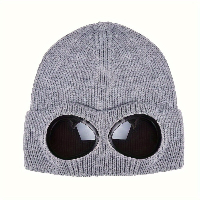 Knitted Hat With Sunglasses For Autumn And Winter Coldproof Beanie