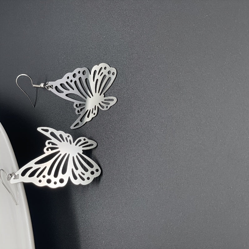 Silvery Butterfly Earrings Hollow Stud Female Versatile