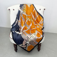 Orange Printed Silk Scarf Small Square Bandana Winter Warm