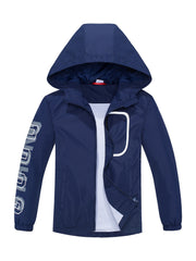 Boys Letter Zip Up Hooded Jacket Raincoat Windbreaker Outerwear Lightweight