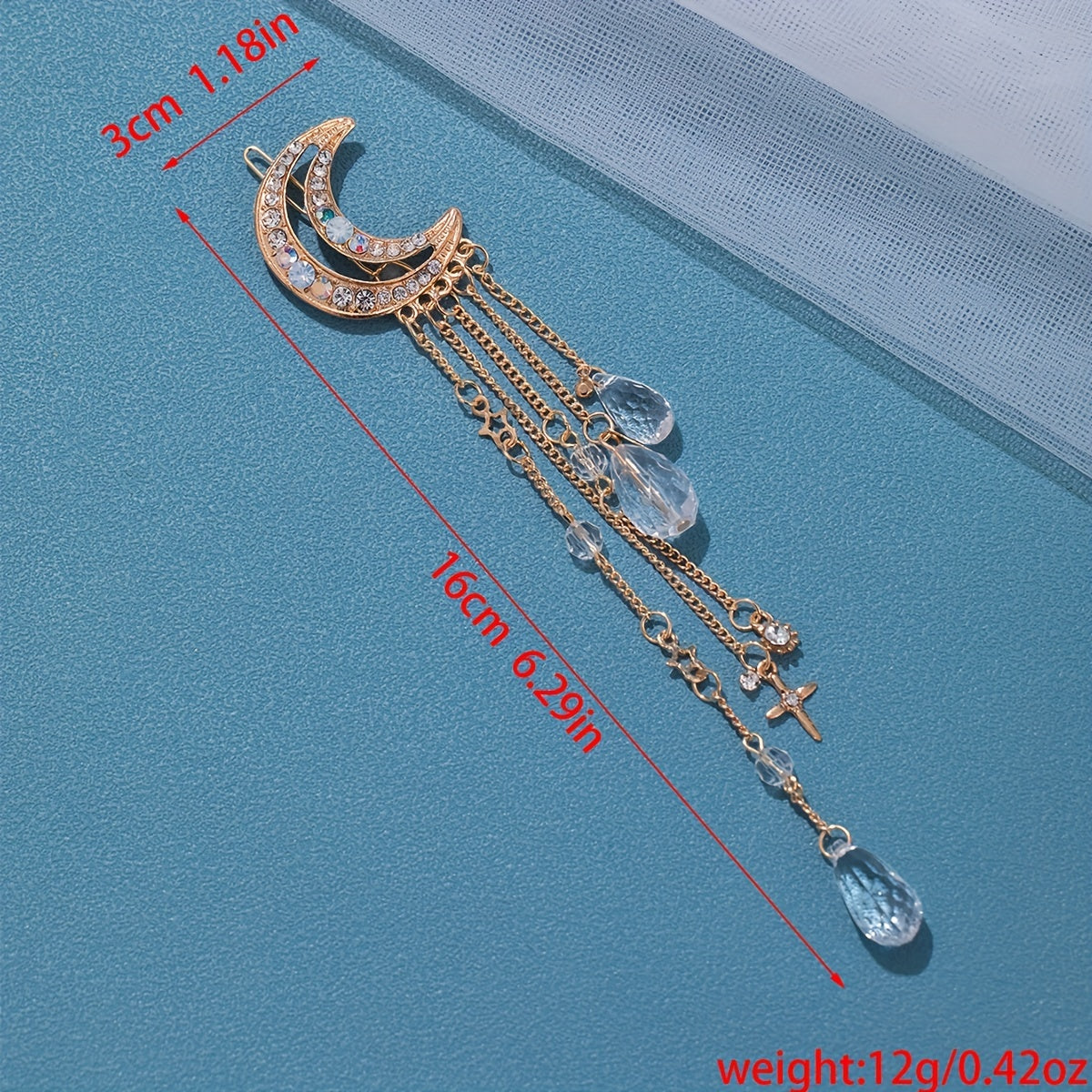 Girls Golden Moon Hair Clip Tassel Rhinestone Hairpin
