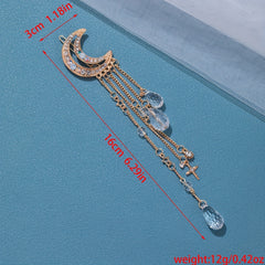 Girls Golden Moon Hair Clip Tassel Rhinestone Hairpin