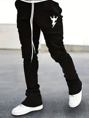 Lightning & Crown Pattern Flared Trousers Men's Casual Joggers