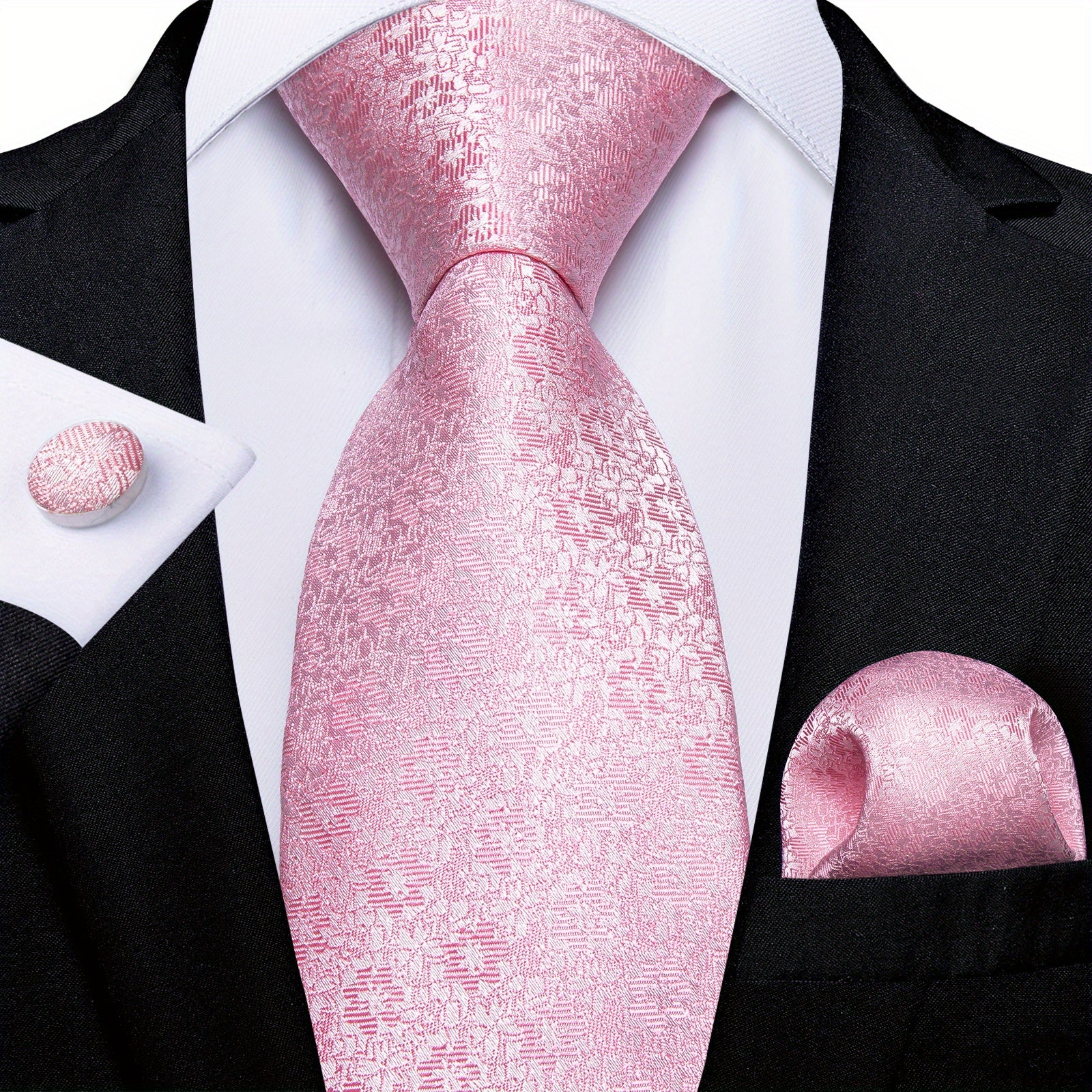 Men's Pink Pattern Tie Set Wedding Accessories