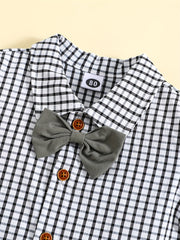 Boy's Gentleman Style Suit Set with Suspenders Shorts & Bowtie Shirt