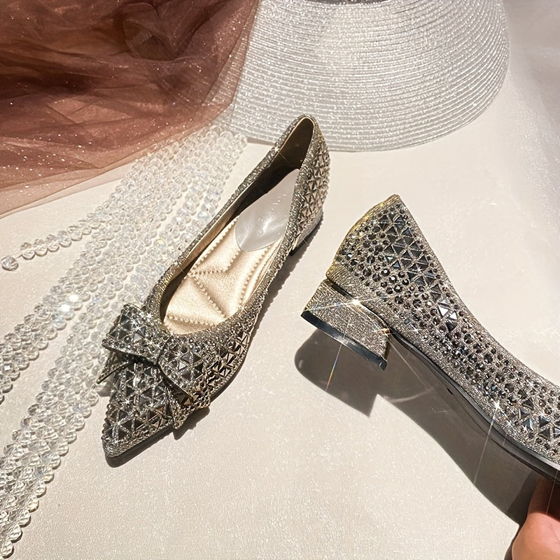 Rhinestone Low Heels Pointed Toe Slip-On Shoes