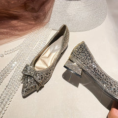 Rhinestone Low Heels Pointed Toe Slip-On Shoes