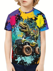 Boy's Splatter & T rex Graphic T shirt Casual Slightly Stretch