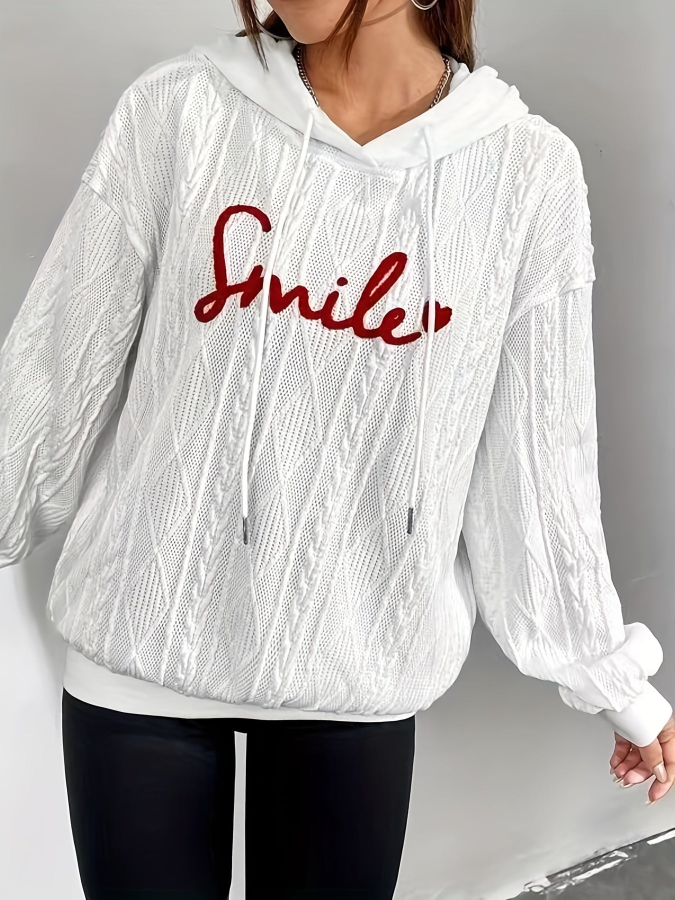 Smile Print Crew Neck Pullover Sweatshirt Casual Long Sleeve Sweatshirt