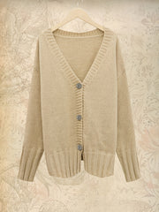 Casual Cardigan Button Up V Neck Long Sleeve Solid Color