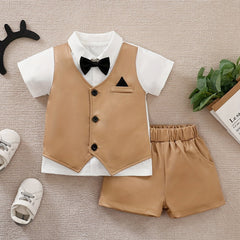 Baby Boys Gentleman Bow Tie Shirt & Shorts Set for Summer Party