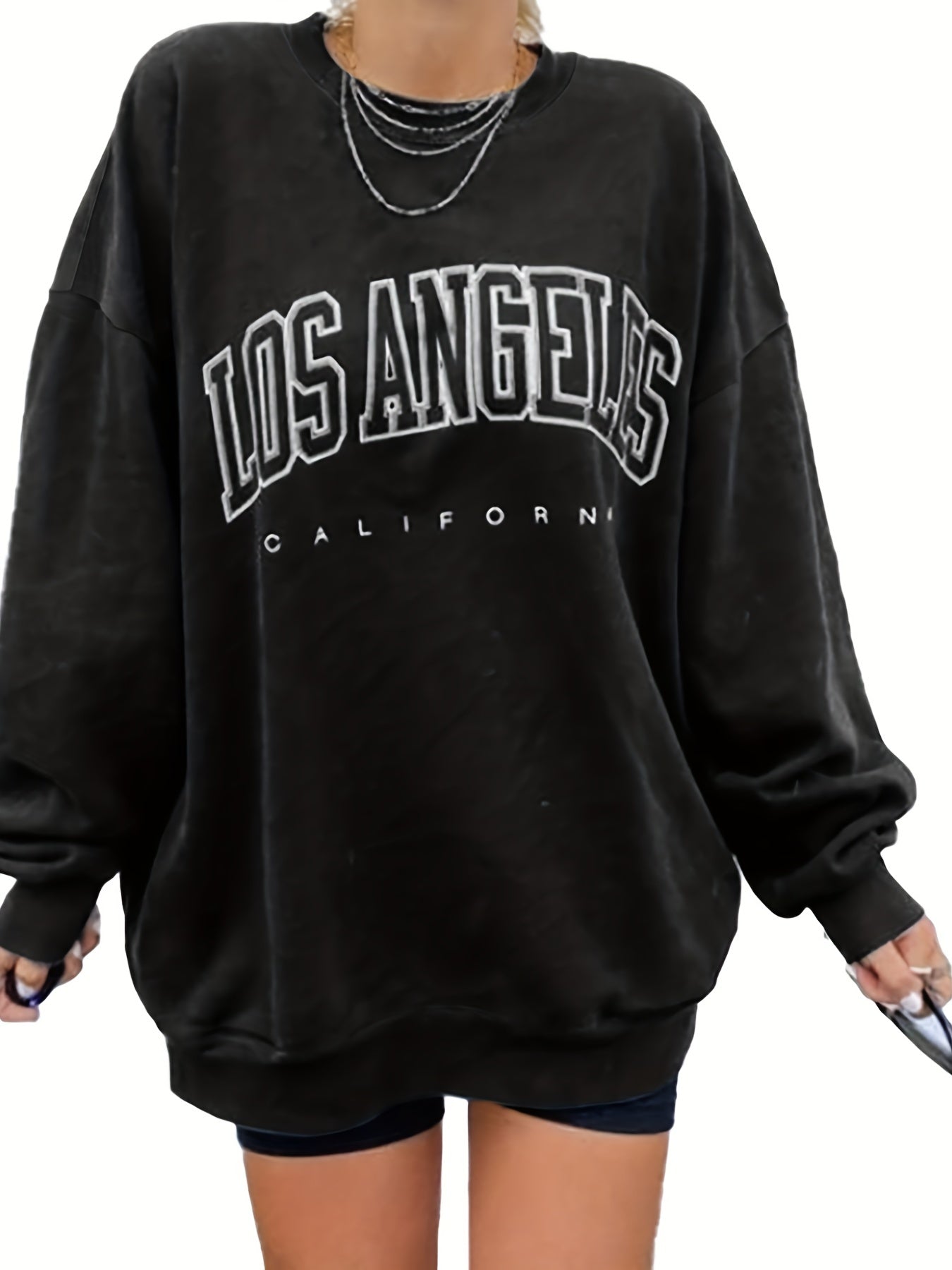 Letter Print Crew Neck Sweatshirt for Women