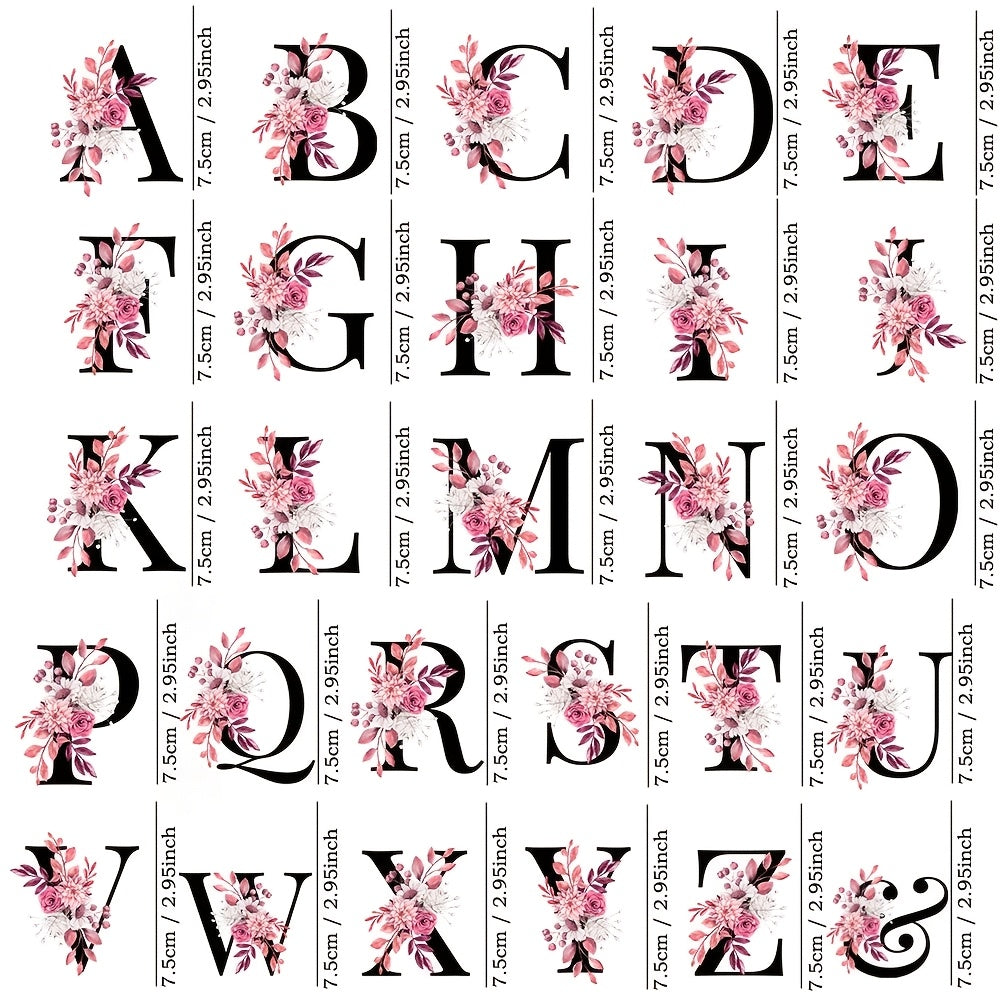 27pcs UV DTF Dusty Rose Floral Alphabet Cup Wraps Stickers Self Adhesive Decals