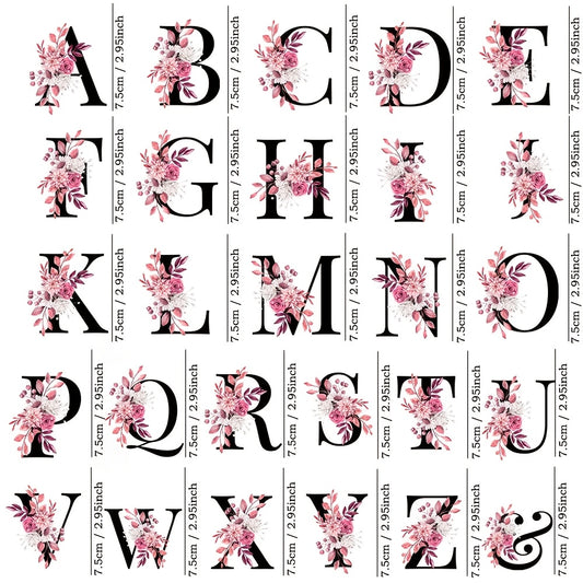 27pcs UV DTF Dusty Rose Floral Alphabet Cup Wraps Stickers Self Adhesive Decals