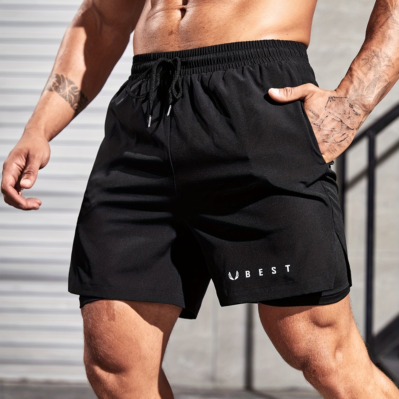 Men's Double Layer Sport Shorts with Drawstring