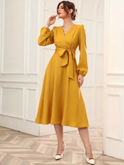 Surplice Neck Lantern Sleeve Party Dress